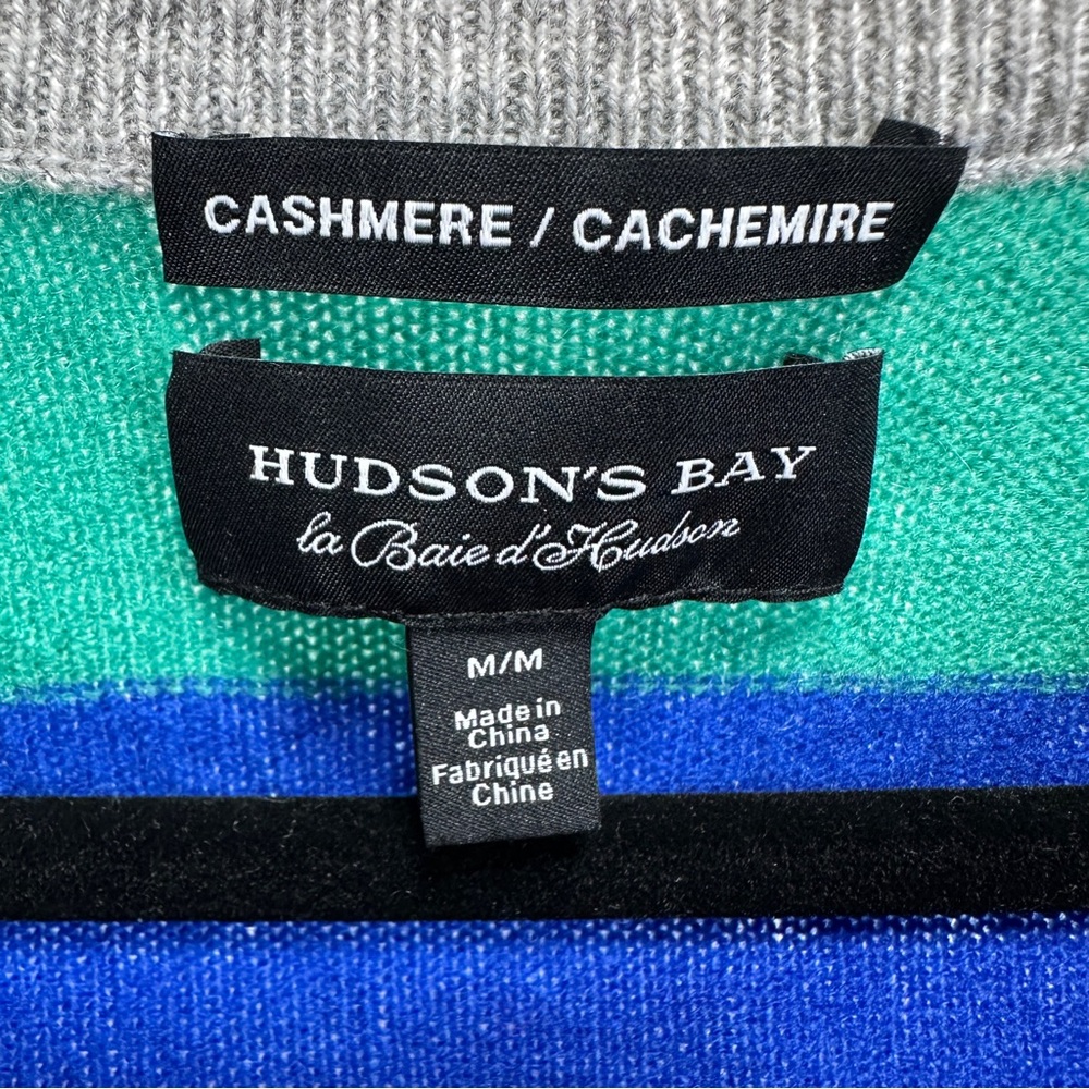 HUDSON'S BAY Multicolor Striped Cashmere Crewneck Sweater Rainbow Stripe Size M - Picture 4 of 8
